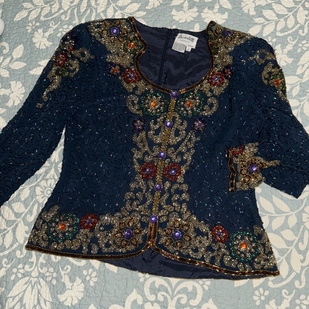 Brautiful BERNADETTE Designs, INC RN80540 100% SILK Long Sleeve Top With Embelli